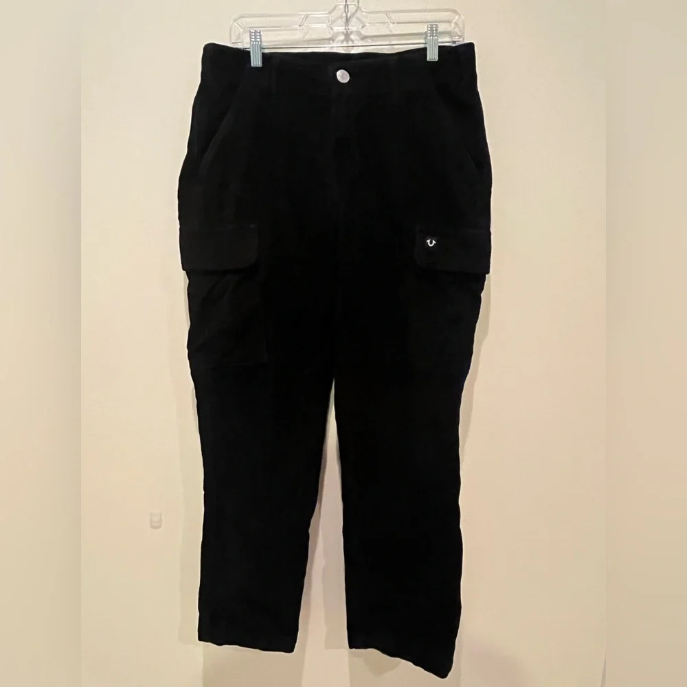 True Religion Men's Black Corduroy Cargo Pants